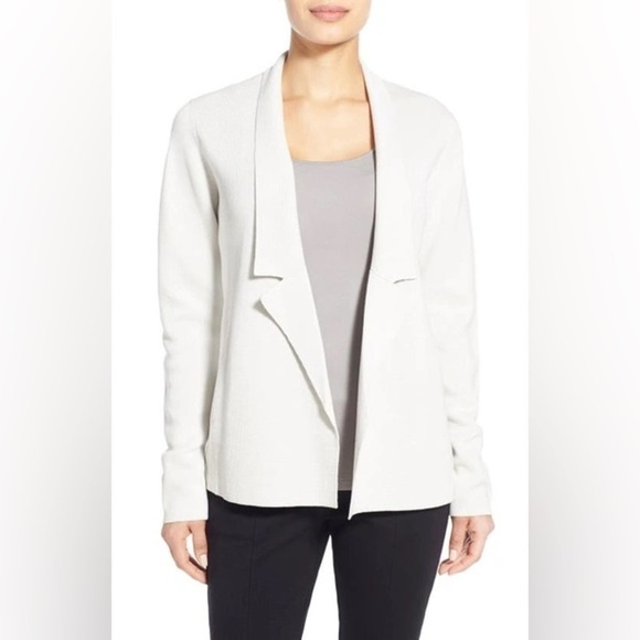 EILEEN FISHER Silk & Organic Cotton Interlock Knit Cascade Jacket in Bone Large - Picture 1 of 9